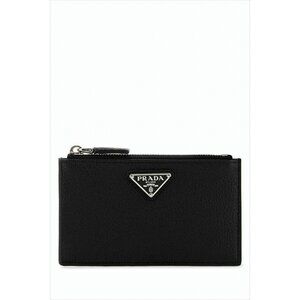 PRADA Textured Calf Leather Card Wallet with Zippered Closure